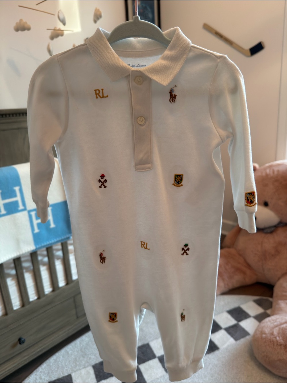 Ralph Lauren White Polo Embroidered Baby One-Piece